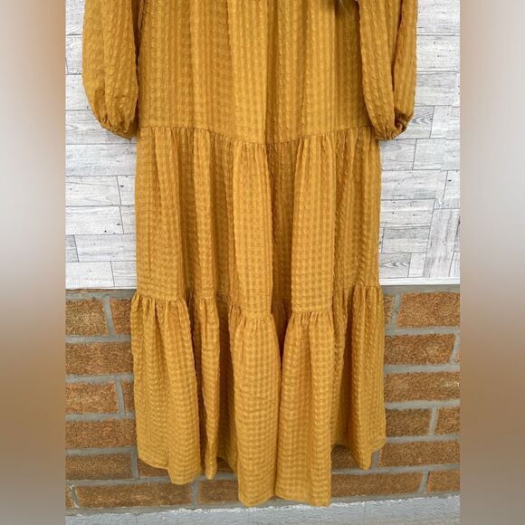 Rachel Parcell Mustard Yellow Ruffled Tiered Long Sleeve Maxi Dress Textured - Picture 5 of 15